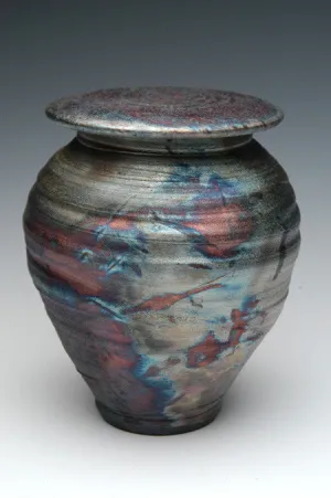 Simple Elegant Raku Cremation Urn in Dolphin Blue