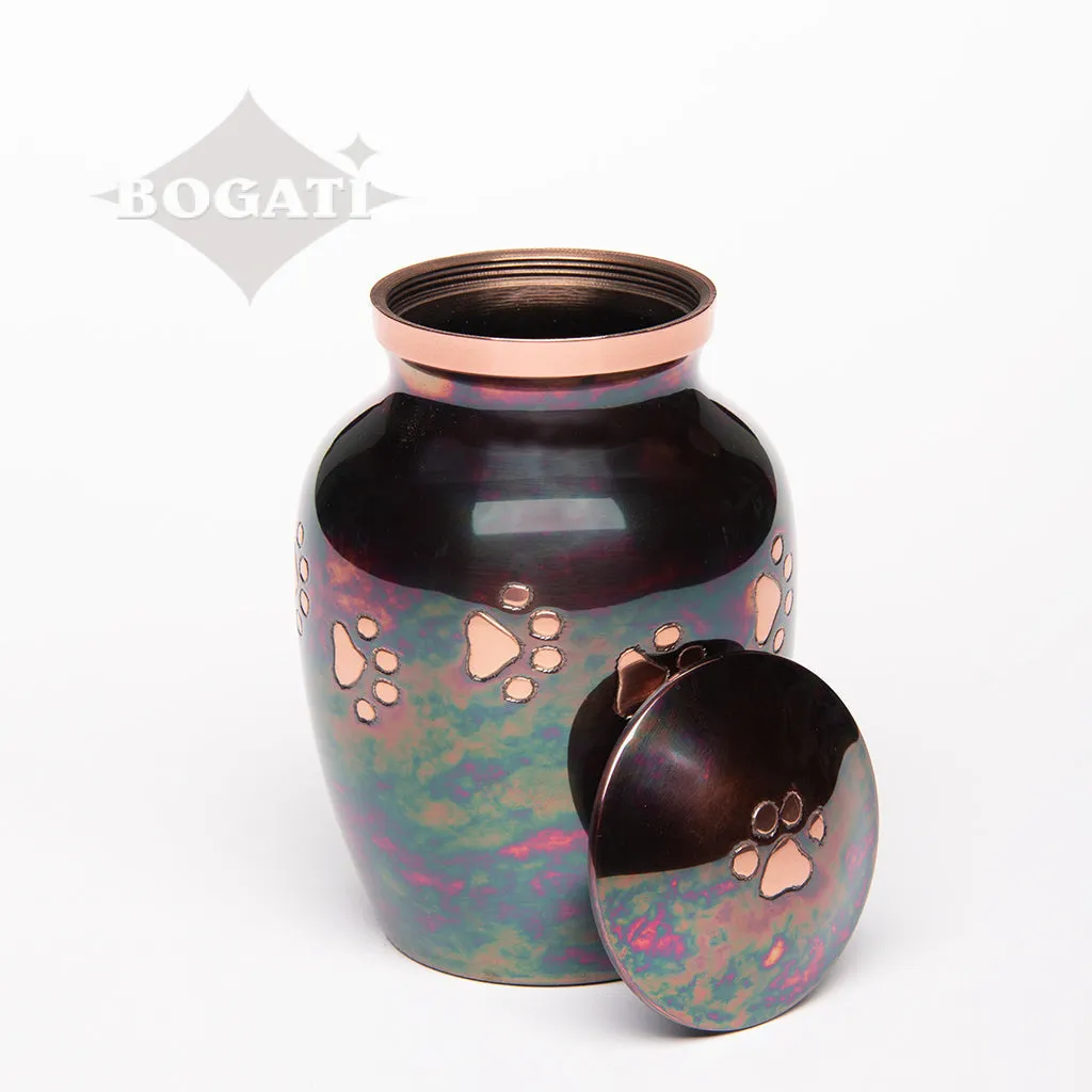 SMALL Brass Pet Urn -1649  "Forever Paw" - Raku finish