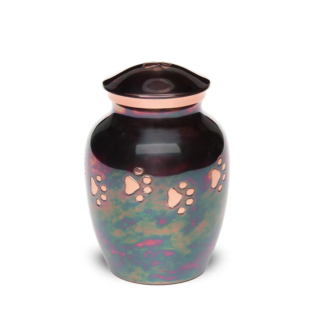 SMALL Brass Pet Urn -1649  "Forever Paw" - Raku finish