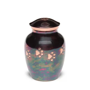 SMALL Brass Pet Urn -1649  "Forever Paw" - Raku finish