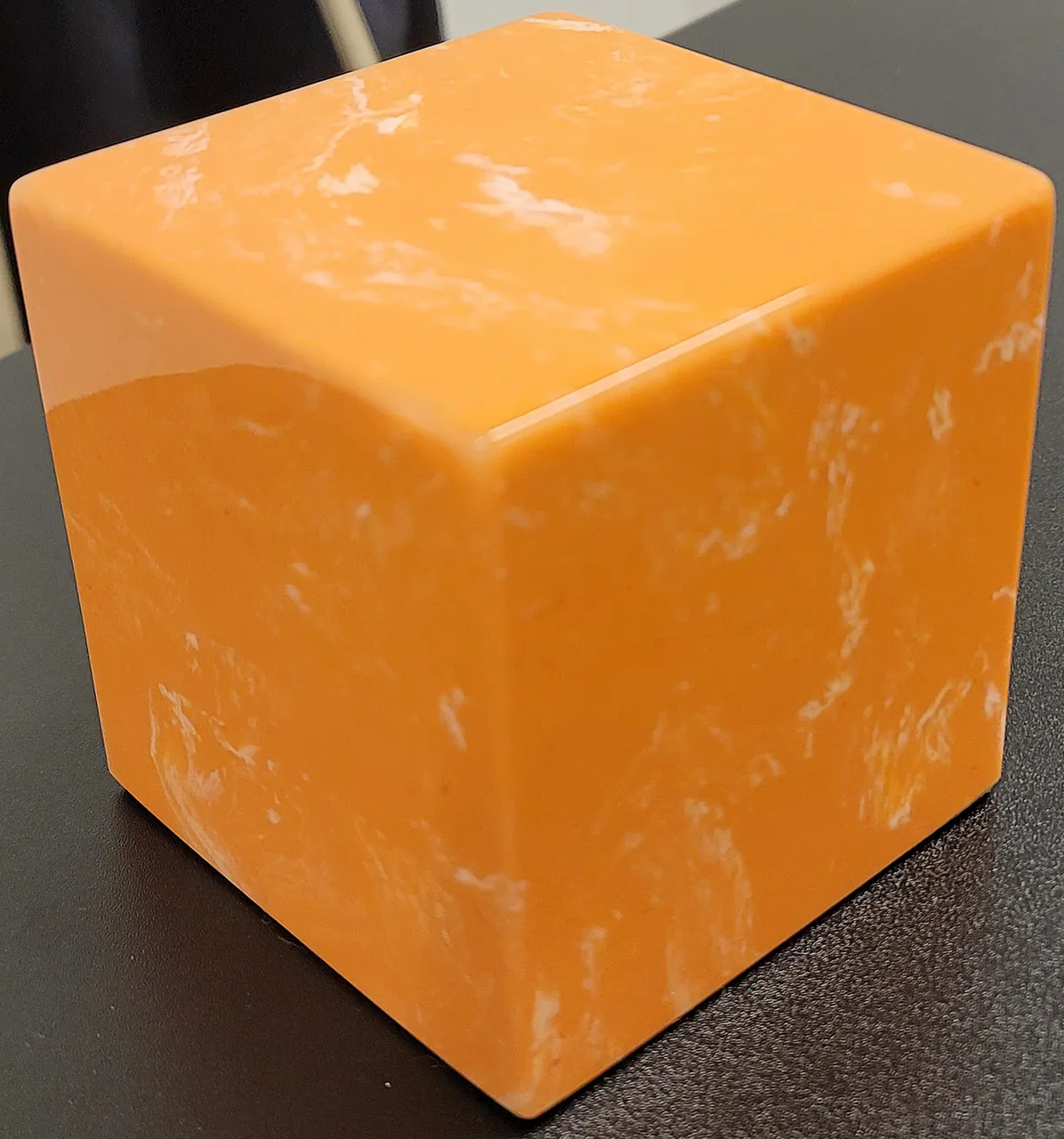 Small Cube Cultured Marble Urn in Sunset Orange
