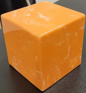 Small Cube Cultured Marble Urn in Sunset Orange