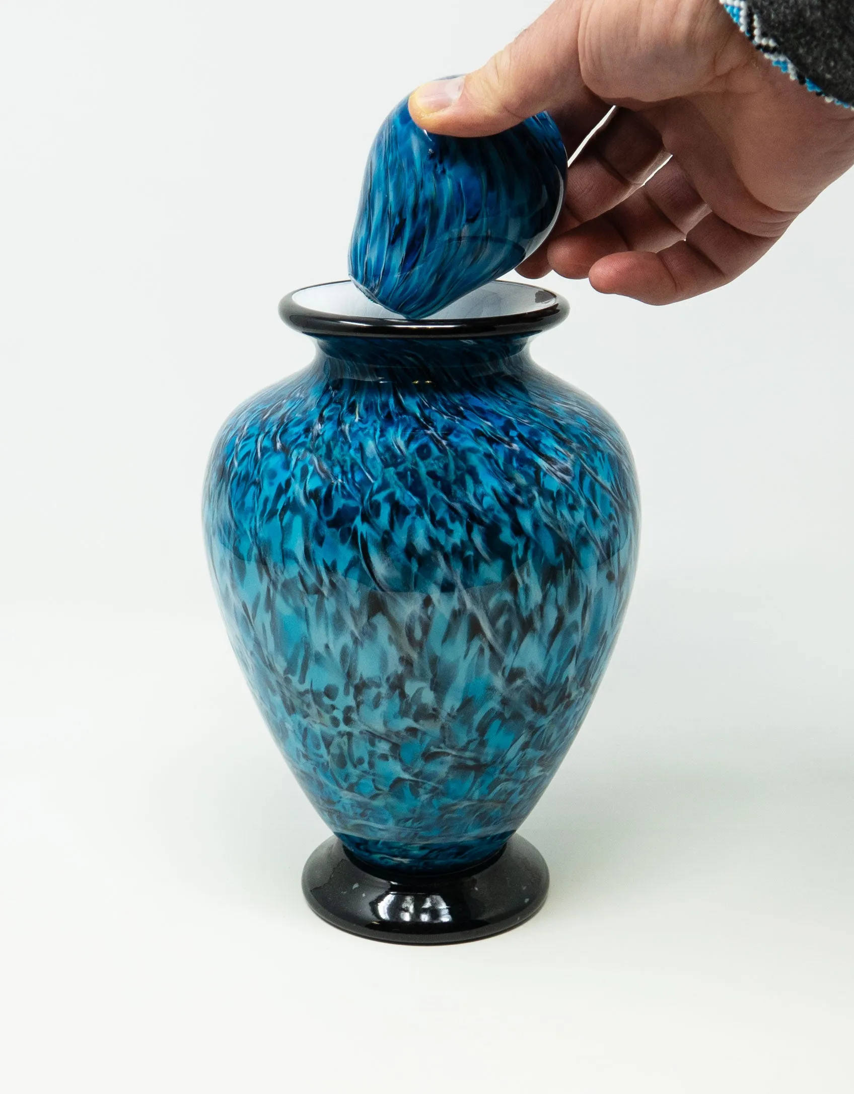 Small Hand Blown Glass Cremation Urn in Atlantic Aegean