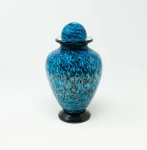 Small Hand Blown Glass Cremation Urn in Atlantic Aegean