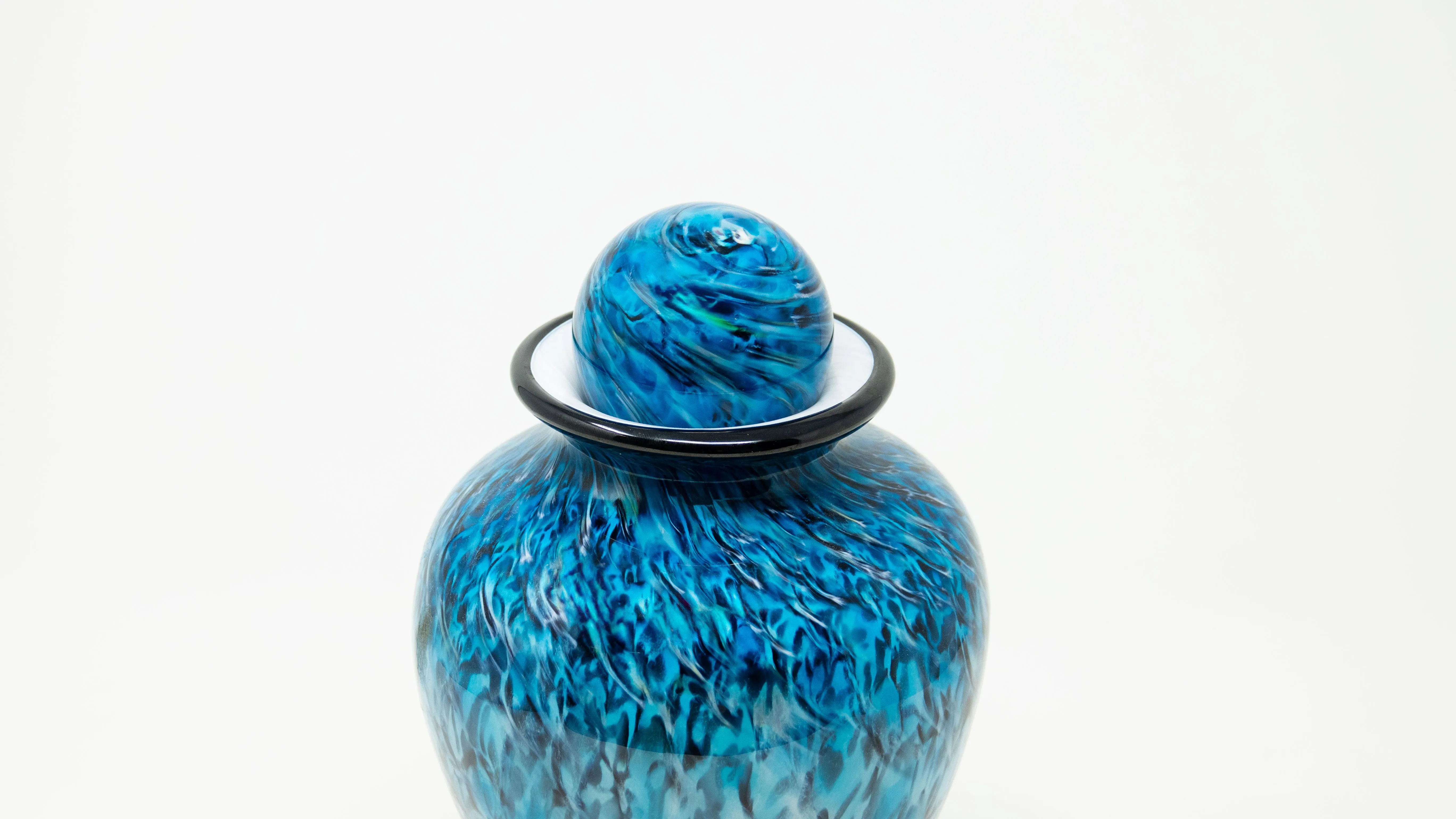 Small Hand Blown Glass Cremation Urn in Atlantic Aegean