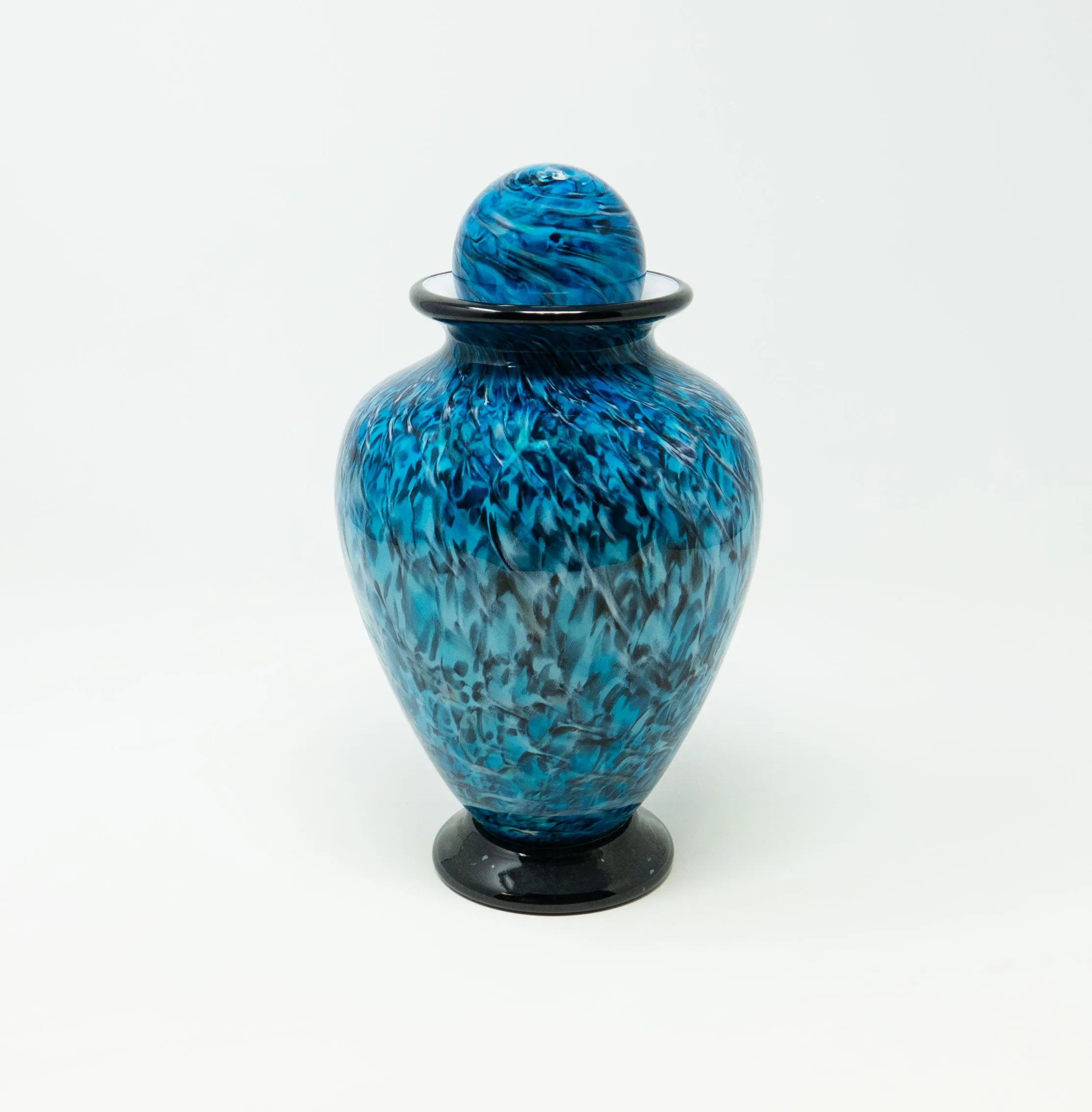 Small Hand Blown Glass Cremation Urn in Atlantic Aegean