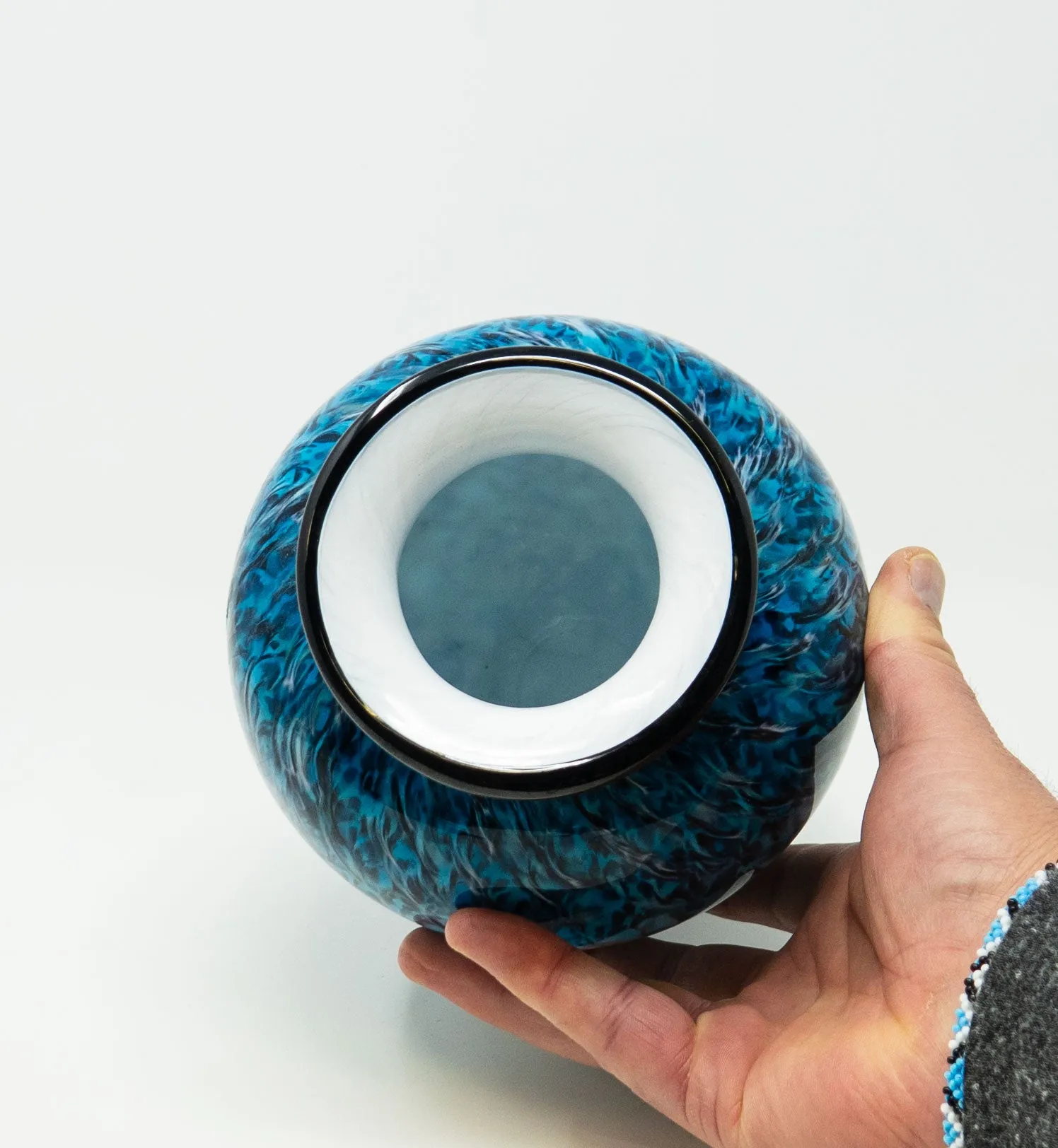 Small Hand Blown Glass Cremation Urn in Atlantic Aegean