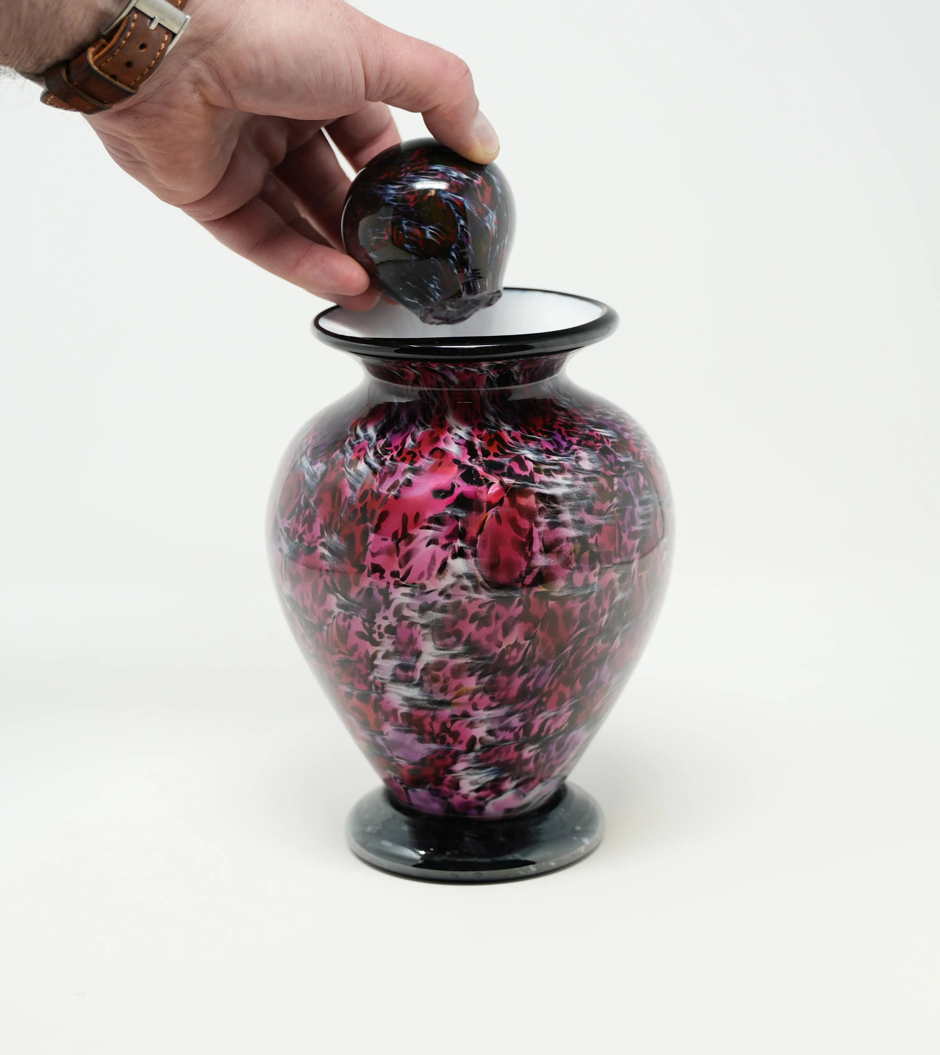 Small Hand Blown Glass Cremation Urn in Atlantic Ruby