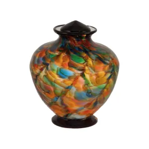 Small Hand Blown Glass Cremation Urn in Greco Autumn