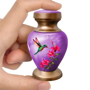 Small Keepsake Urn for Human Ashes - Purple Hummingbird