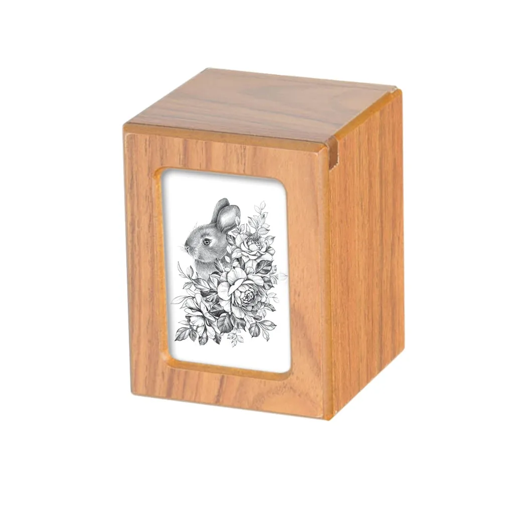 SMALL PY06 Photo Frame Urn - Black & White Rabbit Drawing