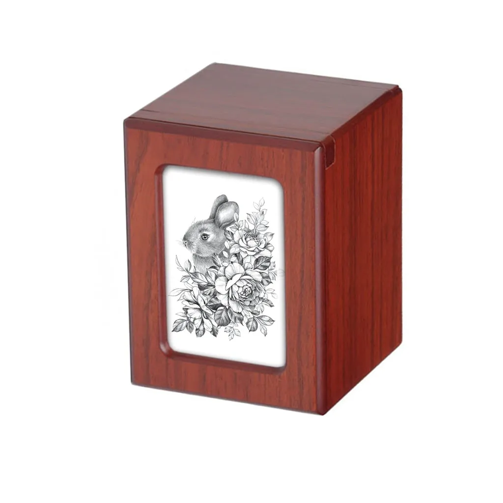 SMALL PY06 Photo Frame Urn - Black & White Rabbit Drawing
