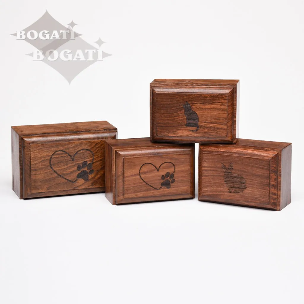 SMALL Rosewood Urn -2705- Bevel Edge - Paw print & Heart