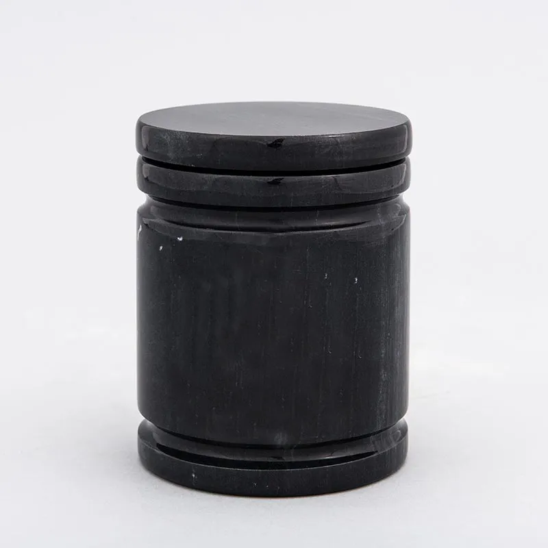 Small Round Natural Marble Pet Urn in Black