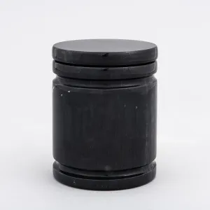 Small Round Natural Marble Pet Urn in Black