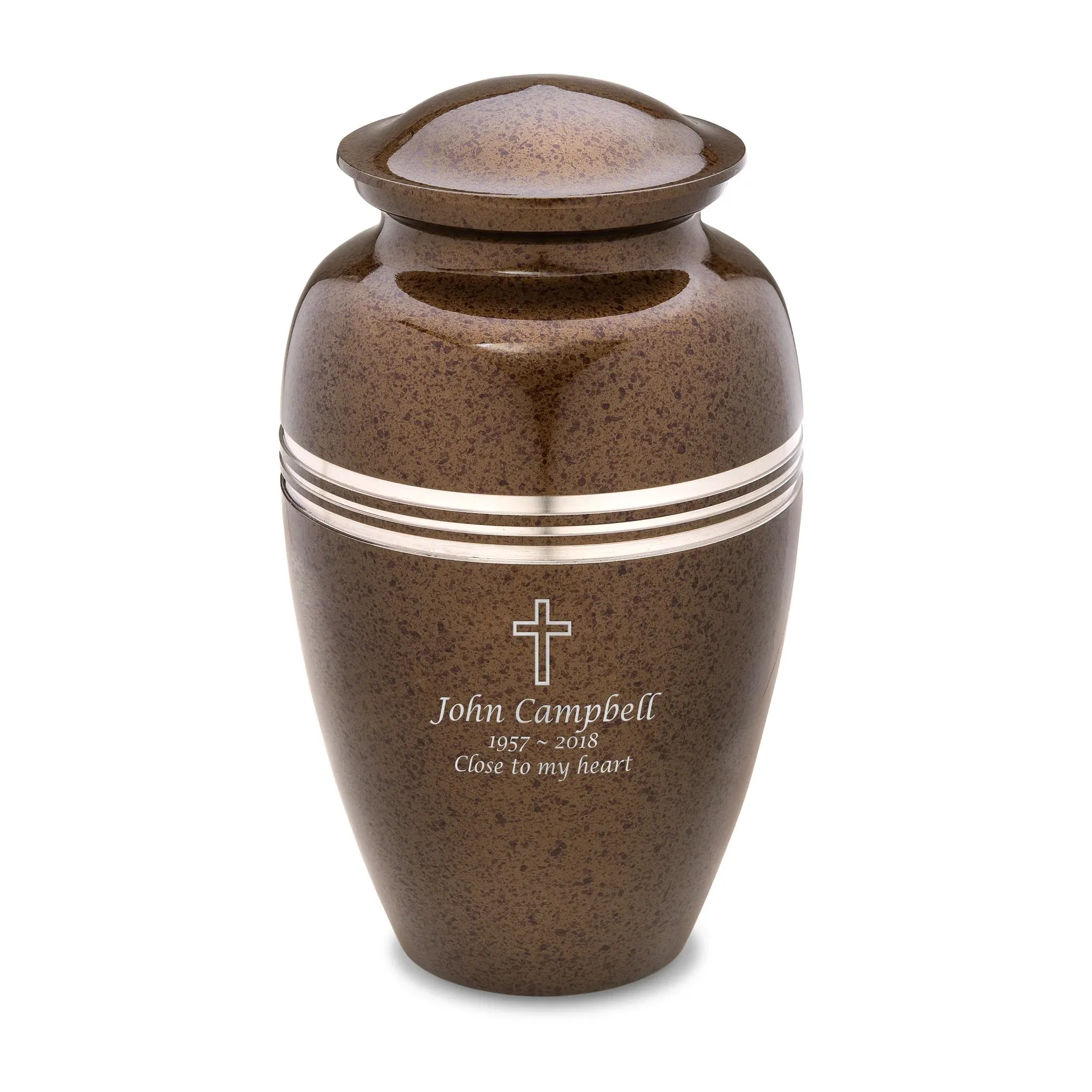 Speckled Auburn Brown Metal Cremation Urn