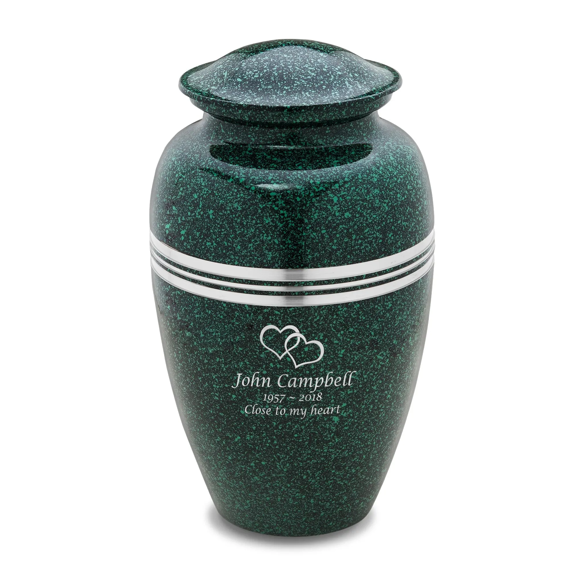 Speckled Emerald Green Metal Cremation Urn