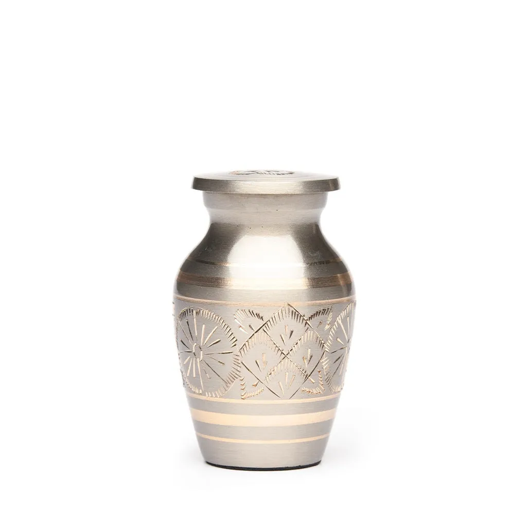 Sylvan Brass Cremation Urn with Platinum & Gold Hand Carved Art Design