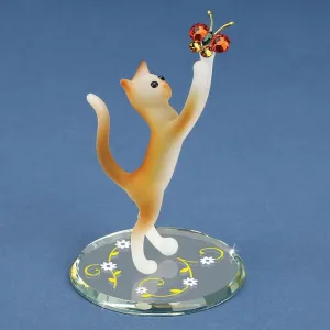 Tabby Cat and Butterfly Glass Figurine