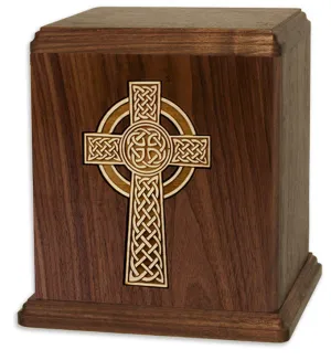 Walnut Wood Cremation Urn with Celtic Cross Inlay