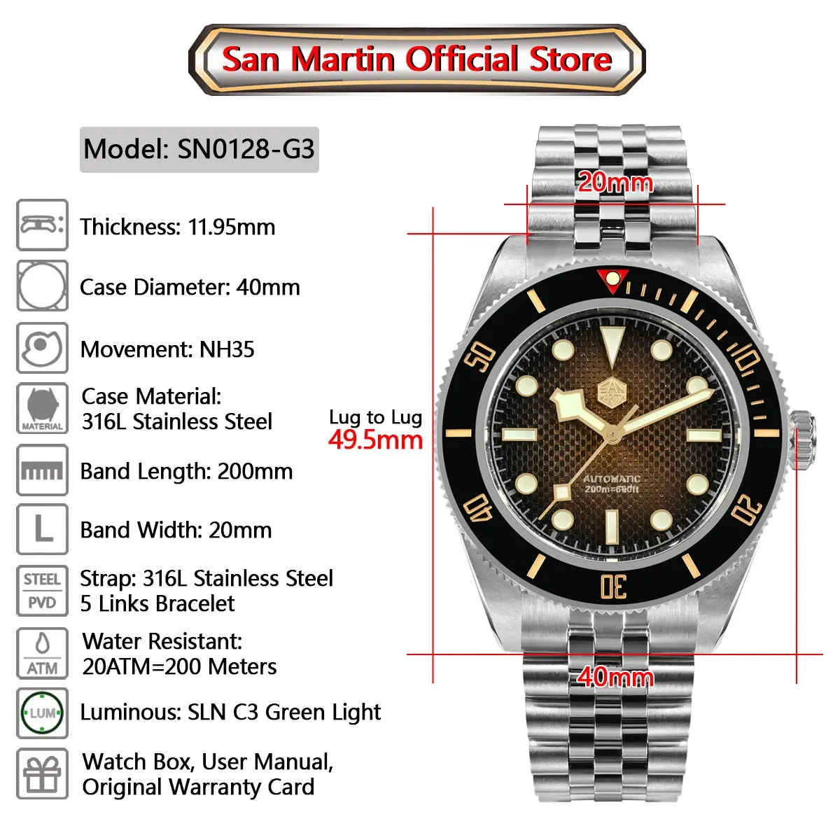 ★Weekly Deal★San Martin 3D Waffle Dial Automatic Watcth SN0128